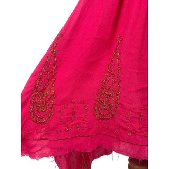 RARE NWT Free People Pink & Gold Embroidered Asymmetrical Boho Gypsy Slip Dress - Picture 6 of 16